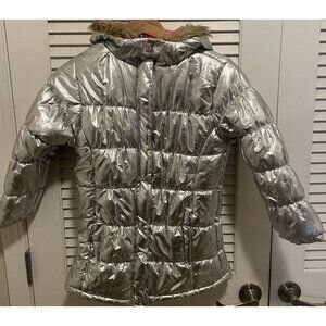 Girls Jacket Hoodie Full Zip Size 7/8 Silver